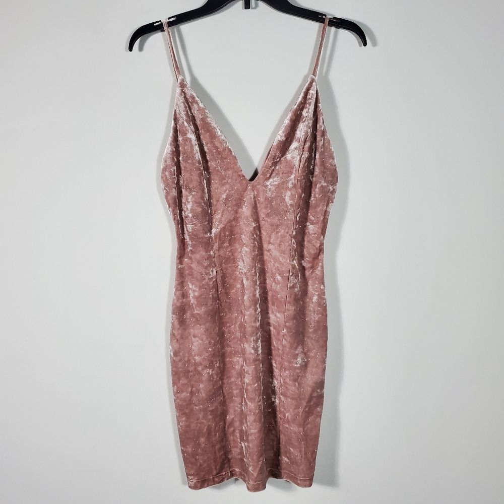 5 for $25 Glare Mauve Glitter Sparkle Bodycon Velvet Mini Dress SIze Large
